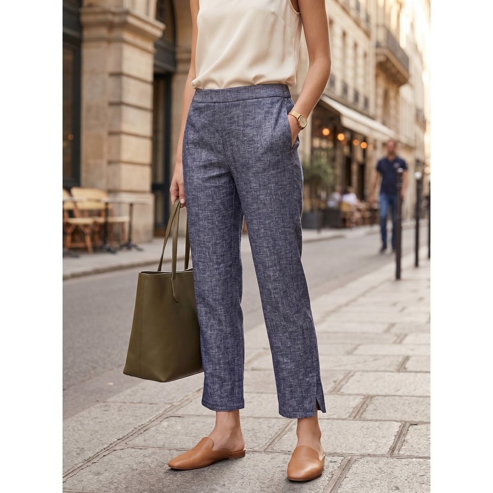 Theory Thorina Tierra Wash Linen Cropped Pants Deep Denim NWT Size 4 $285 - Picture 2 of 16